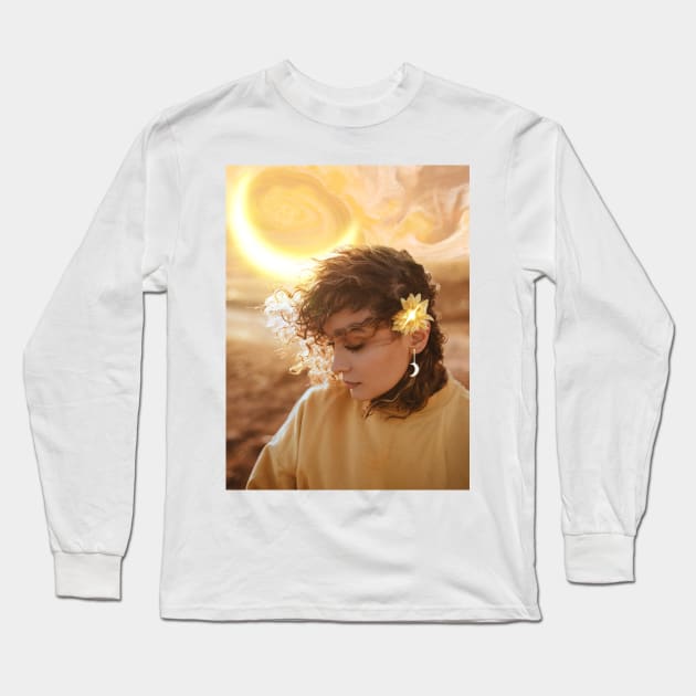 Girl with a Moon earring Long Sleeve T-Shirt by klajdmurataj